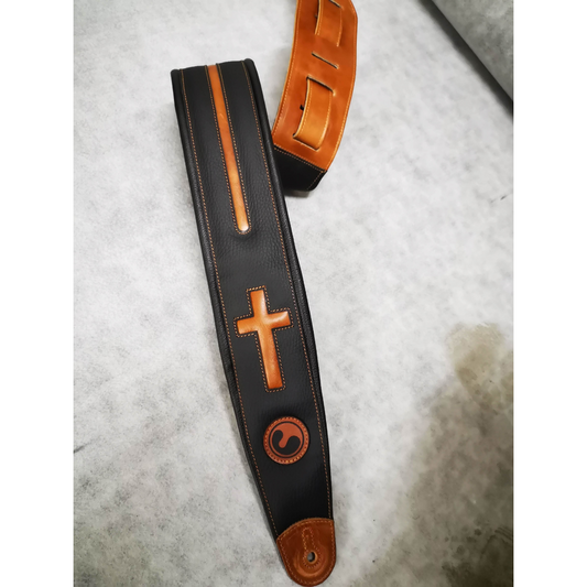 Ergo Straps Cross 3" Black Leather Guitar/Bass Strap - Made in Chile