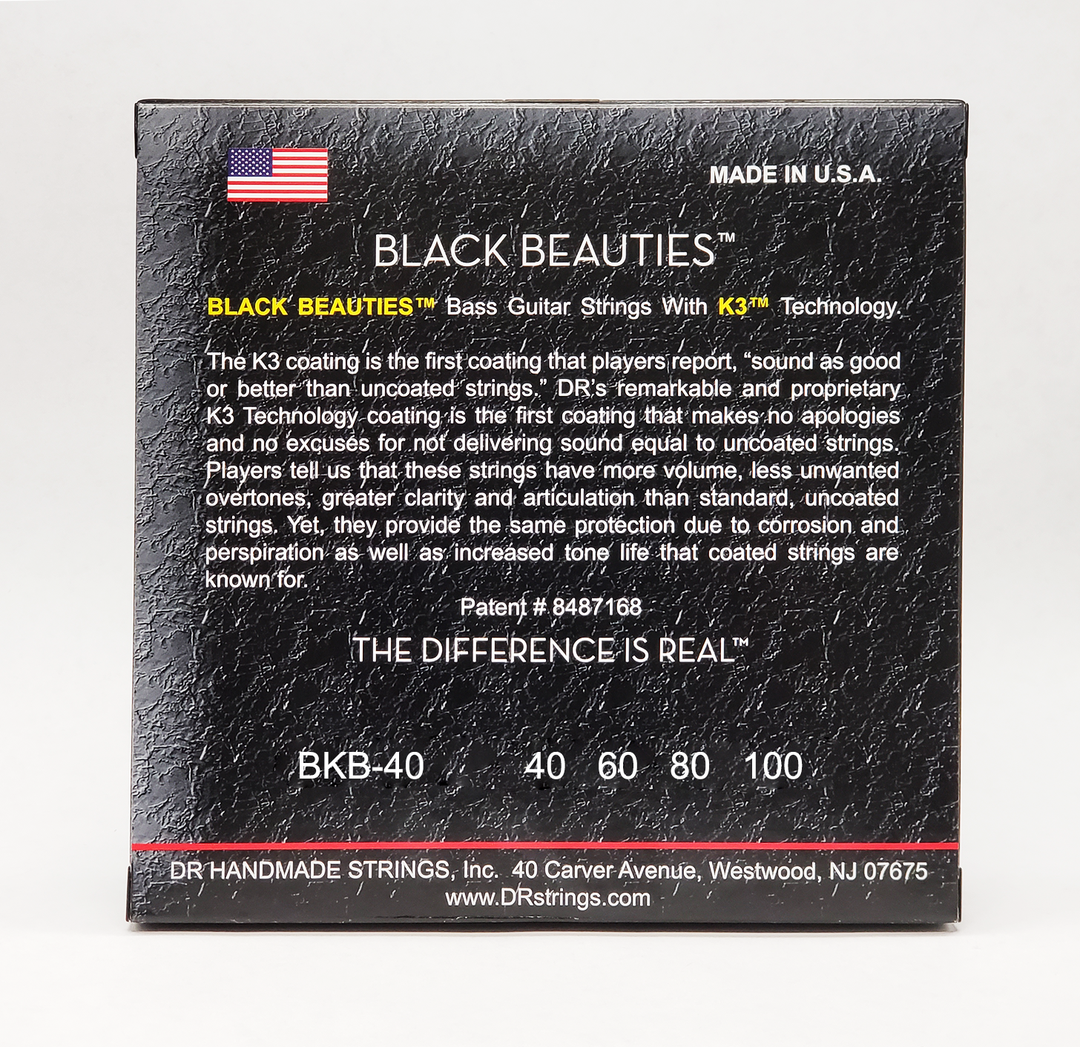 DR Black Beauties Hi-Performance Coated 4-String Bass String Set | Light | 40-100