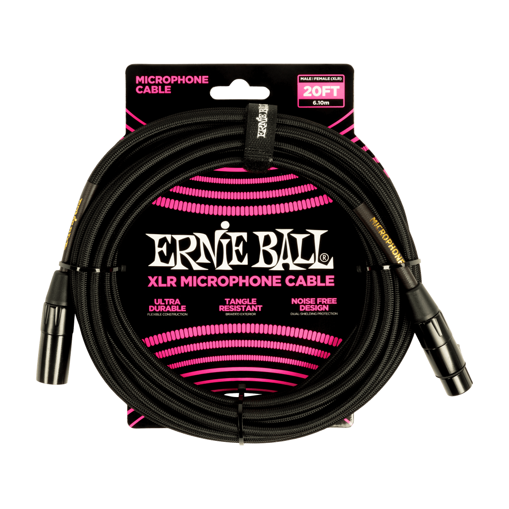 Ernie Ball Braided XLR Microphone Cable Male/Female 20ft - Black