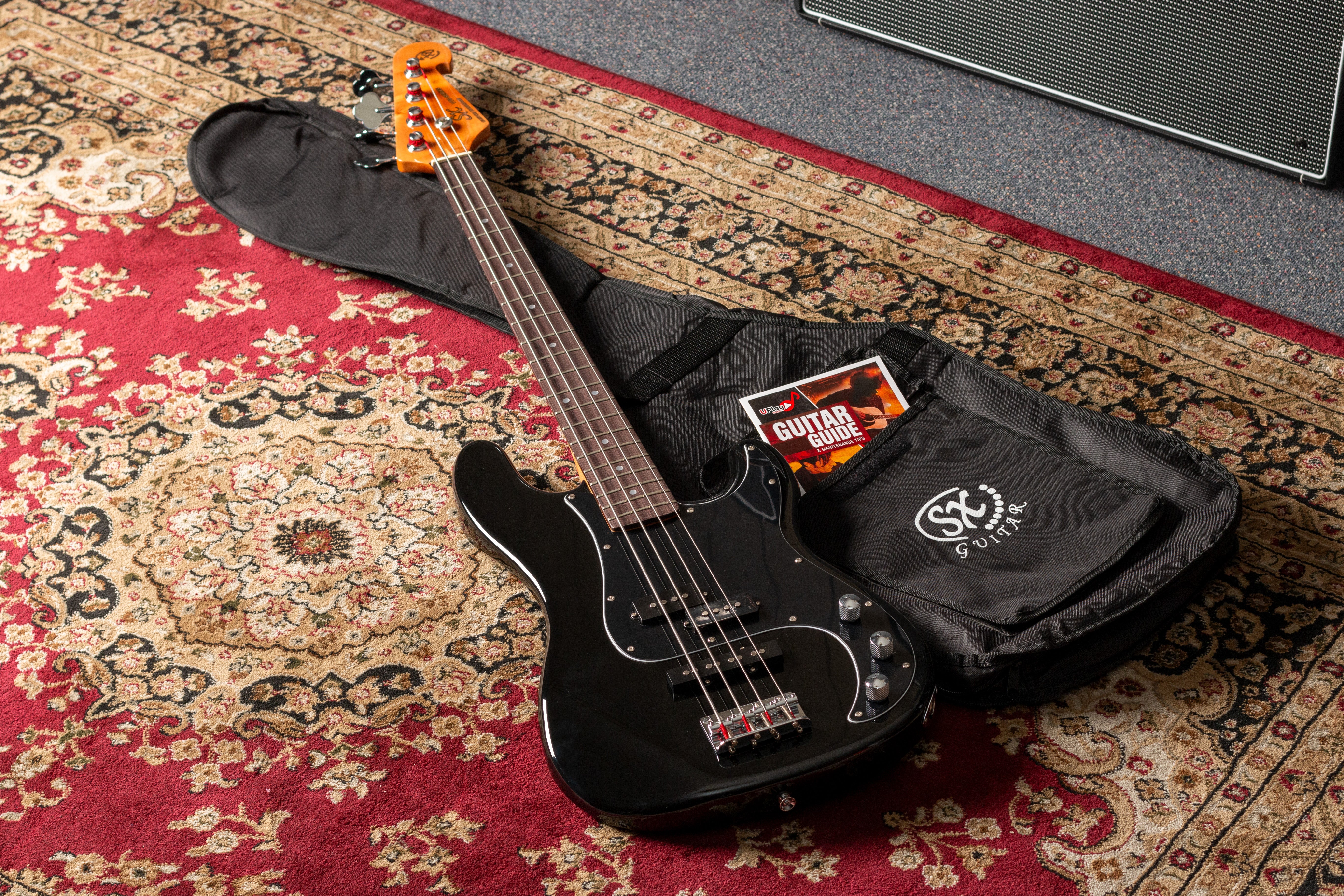 SX VEP34B VTG Series Vintage P Style Bass Guitar | Black | 3/4 Size