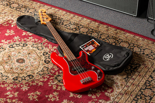 SX VEP34FR VTG Series Vintage P Style Bass Guitar | Fiesta Red | 3/4 Size