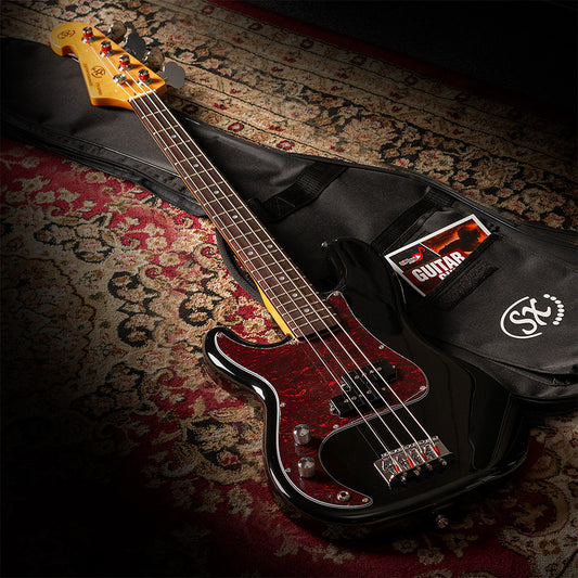 SX VEP34LHB VTG Series Vintage P Style Bass Guitar | Black | 3/4 Size | Left Handed