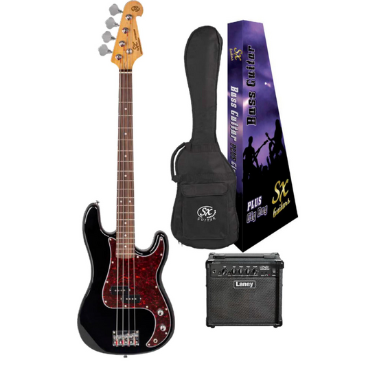 SX Vintage Style P Bass & Laney Amp Pack | Black