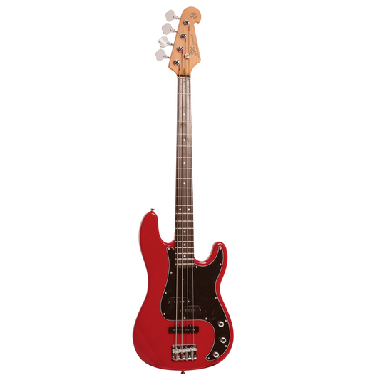 SX VTG Series Vintage PJ Style Bass Guitar | Fiesta Red