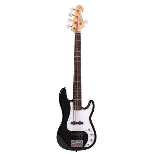 SX Vintage J Style Electric Bass | 5-String | Black