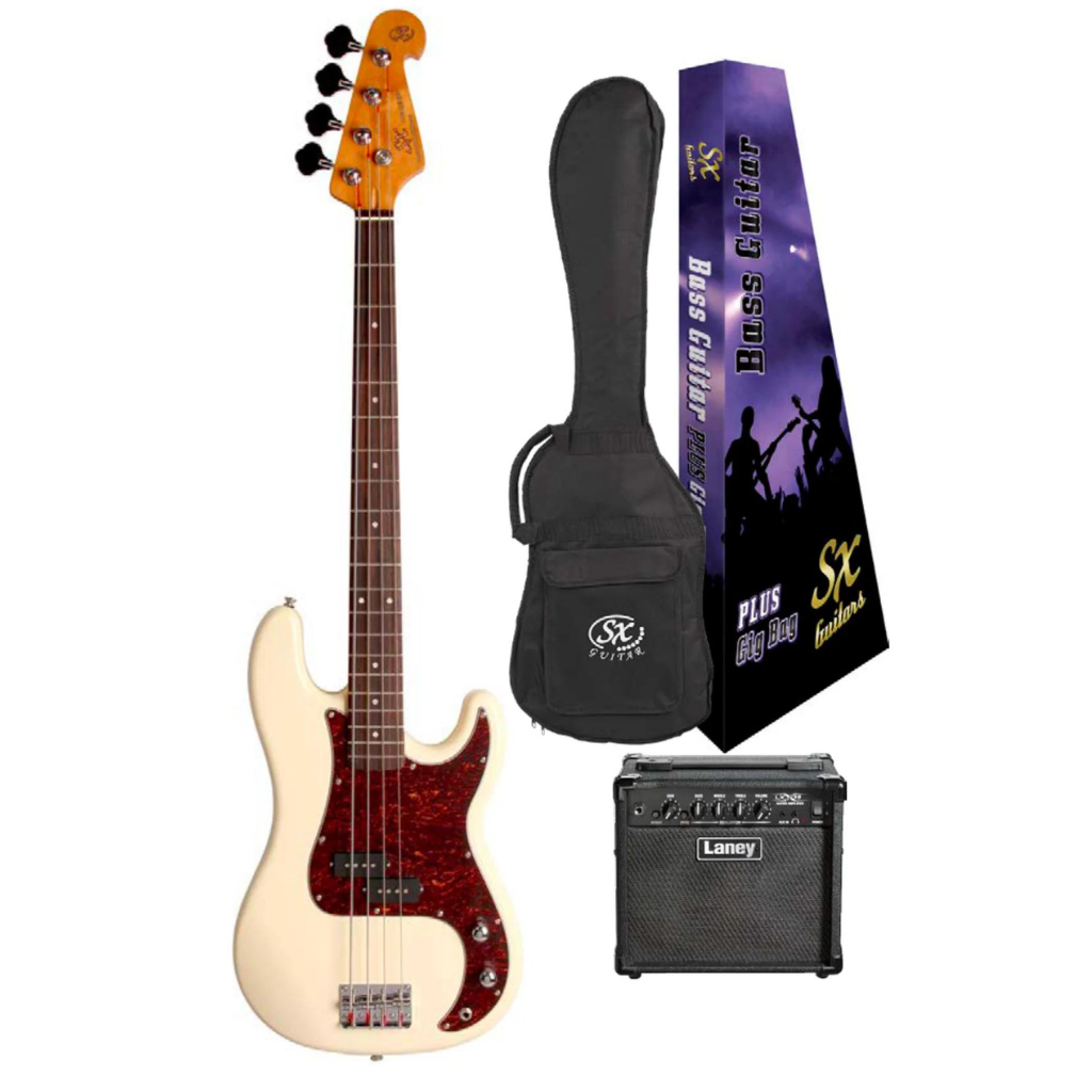 SX Vintage Style P Bass & Laney Amp Pack | Vintage White