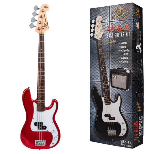 SX P Bass & Amp Package | Fiesta Red | 3/4 Size