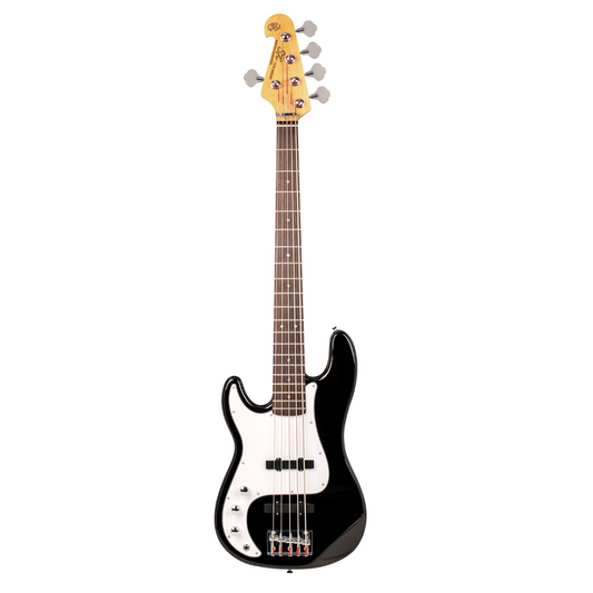 SX Vintage J Style Electric Bass | 5-String | Black | Left Handed