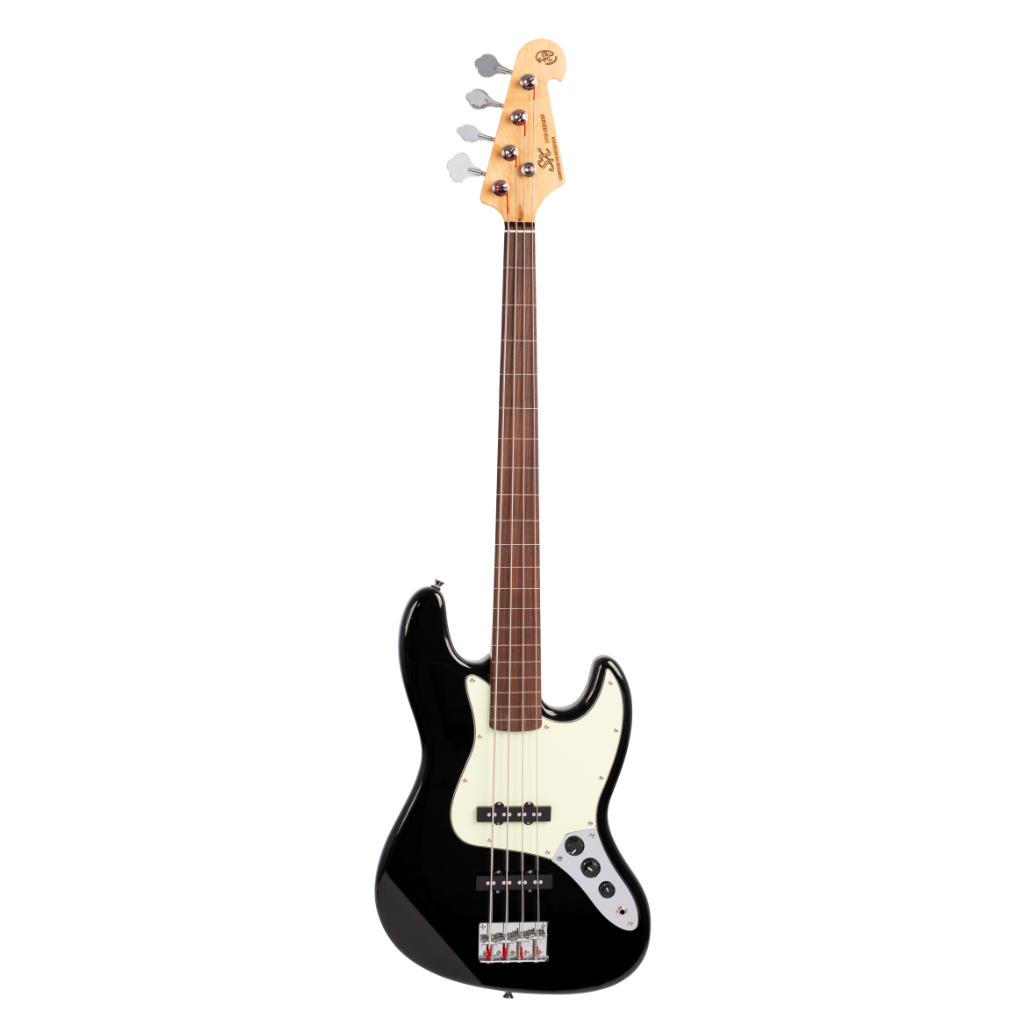 SX VTG Series Vintage J Style Bass Guitar | Black | Fretless
