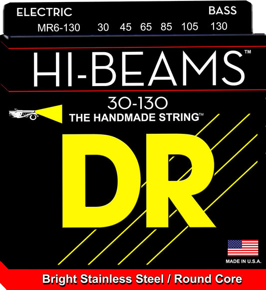 DR Hi-Beams Bright Stainless Steel Bass Strings 30-130 Gauge | Medium/Heavy | 6-String
