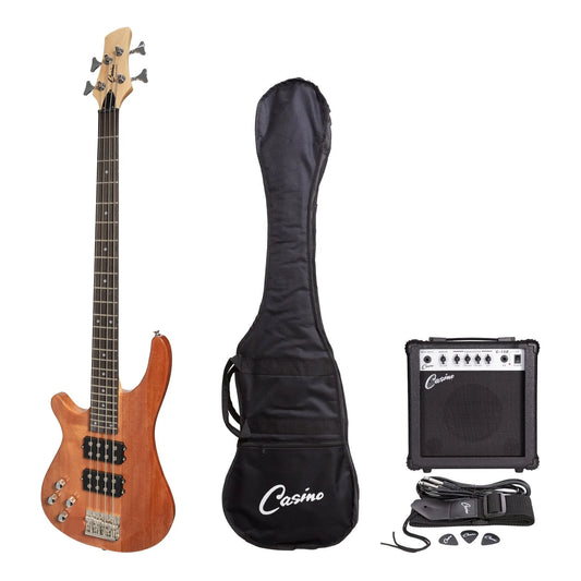 Casino 24 Series Tune-Style Electric Bass Guitar & 15w Amp Pack | Natural Gloss | Left Handed