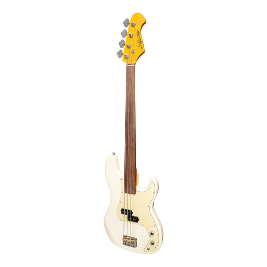 J&D Luthiers PB-Style Electric Bass Guitar | 4-String Fretless | Cream