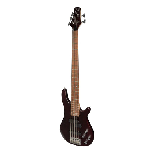 J&D Luthiers T-Style Electric Bass Guitar | 5-String | Satin Brown Stain