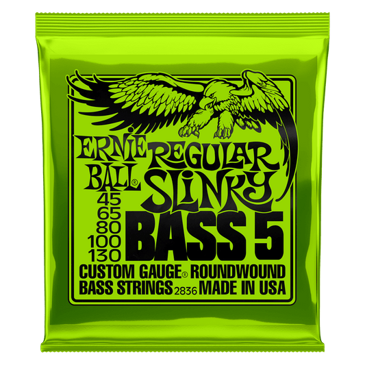 Ernie Ball P02836 Regular Slinky 5-String Nickel Wound Electric Bass Strings 45-130 Gauge