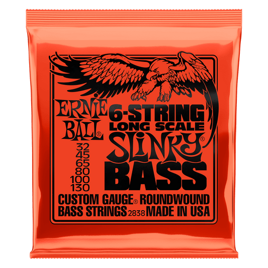 Ernie Ball P02838 Slinky 6-String Nickel Wound Electric Bass Strings 32-130 Gauge