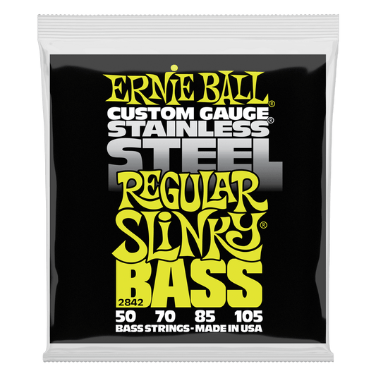 Ernie Ball P02842 Regular Slinky Stainless Steel Electric Bass Strings 50-105 Gauge