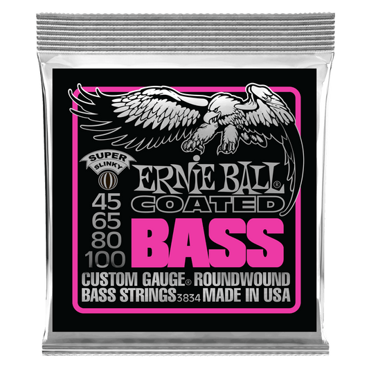 Ernie Ball P03834 Super Slinky Coated Electric Bass Strings 45-100 Gauge