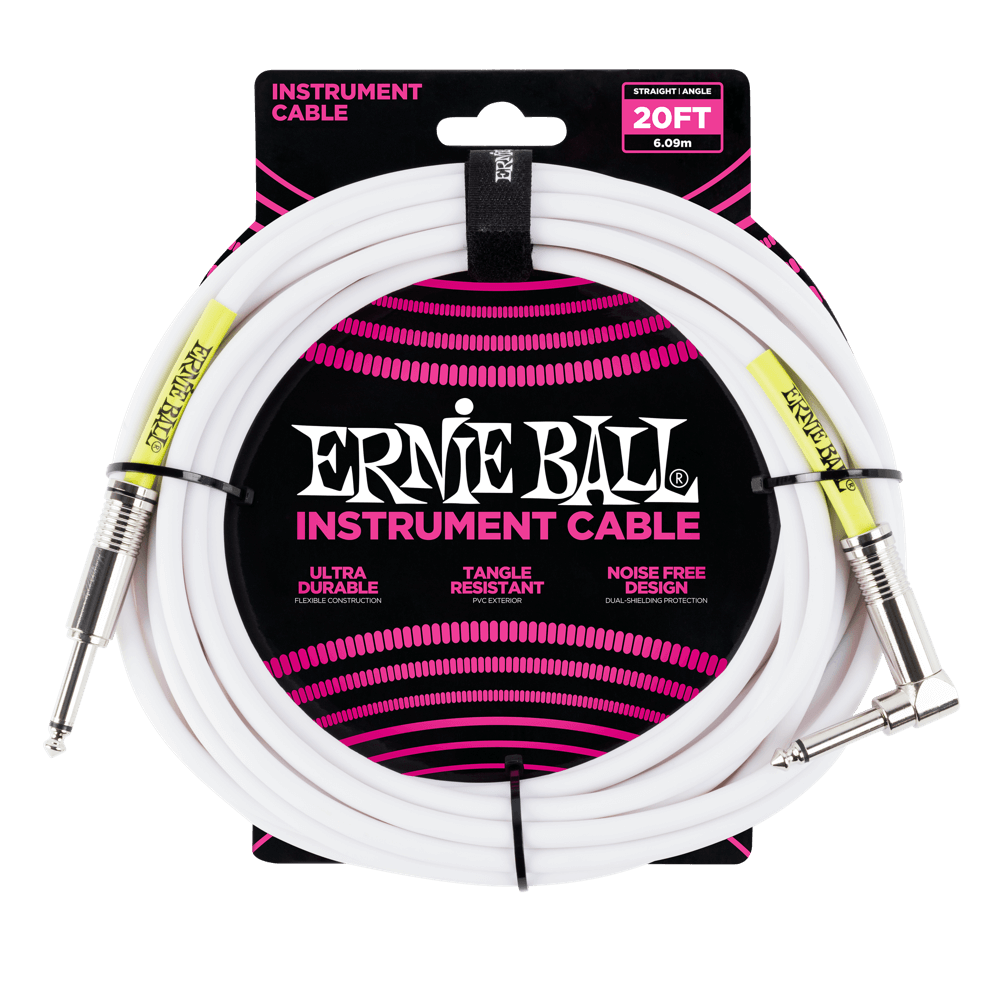 Ernie Ball 20' Straight / Angle Instrument Cable | White