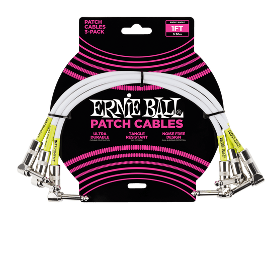 Ernie Ball 1' Angle / Angle Patch Cable 3 Pack - White
