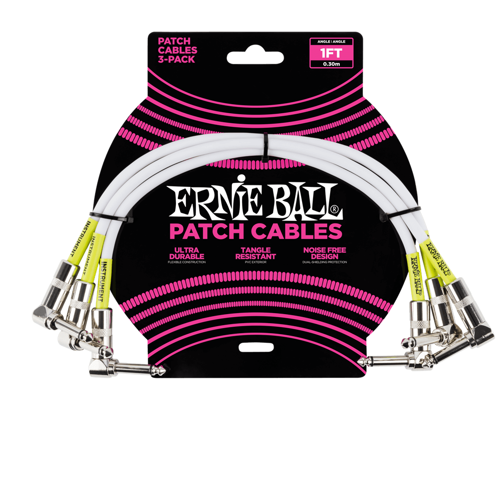 Ernie Ball 1' Angle / Angle Patch Cable 3 Pack - White