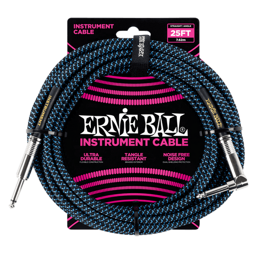 Ernie Ball 25' Braided Straight / Angle Instrument Cable | Blue Black