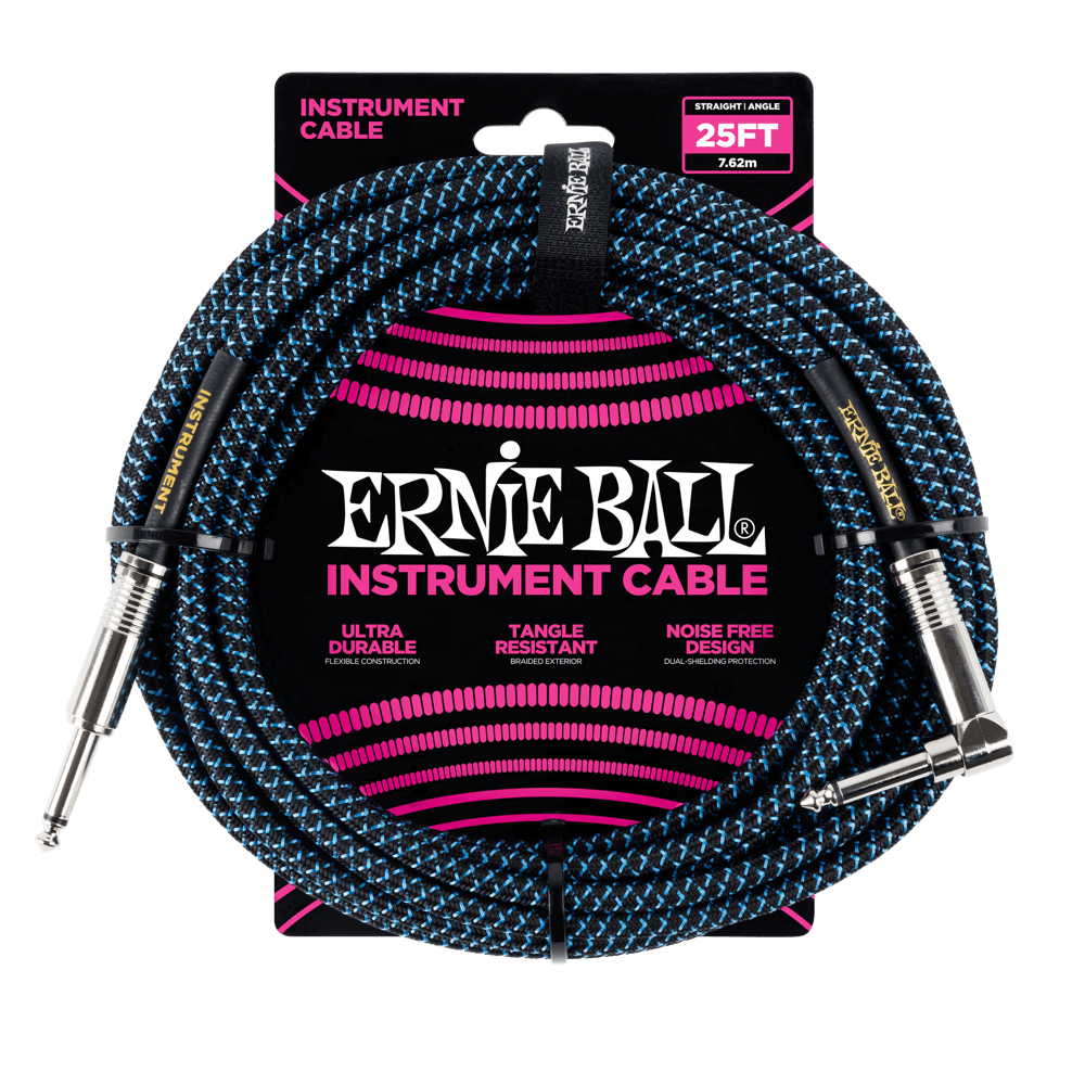 Ernie Ball 25' Braided Straight / Angle Instrument Cable | Blue Black