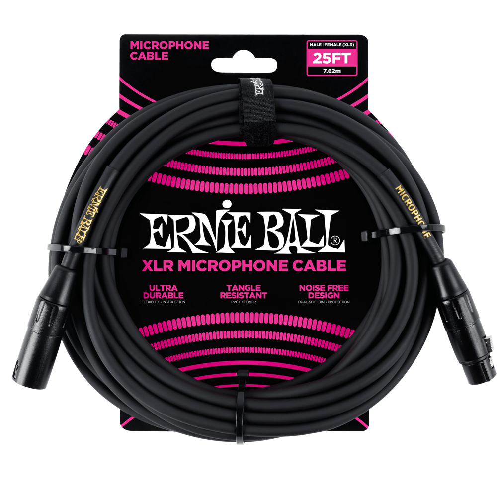 Ernie Ball 25' Male / Female XLR Microphone Cable | Black