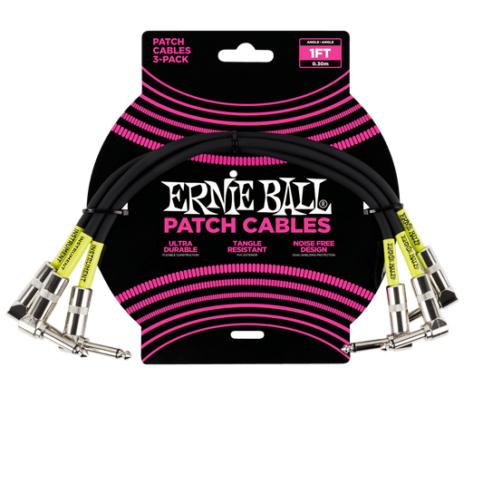 Ernie Ball 1' Angle / Angle Patch Cable 3 Pack - Black