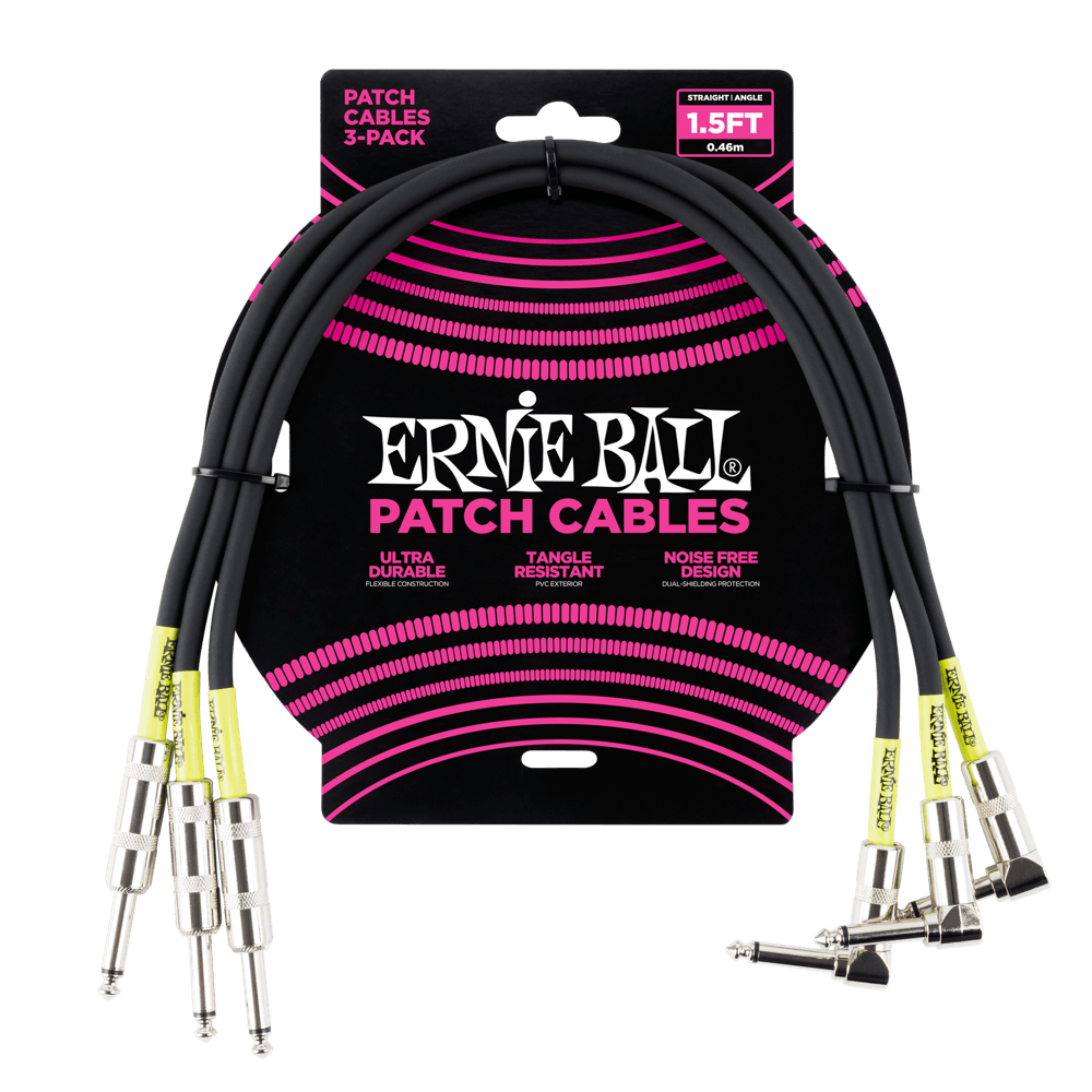 Ernie Ball 1.5' Straight / Angle Patch Cable 3 Pack - Black