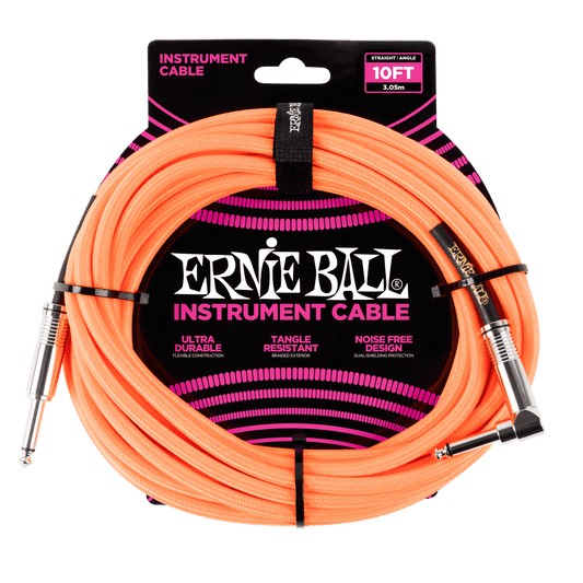Ernie Ball 10' Braided Straight / Angle Instrument Cable | Neon Orange