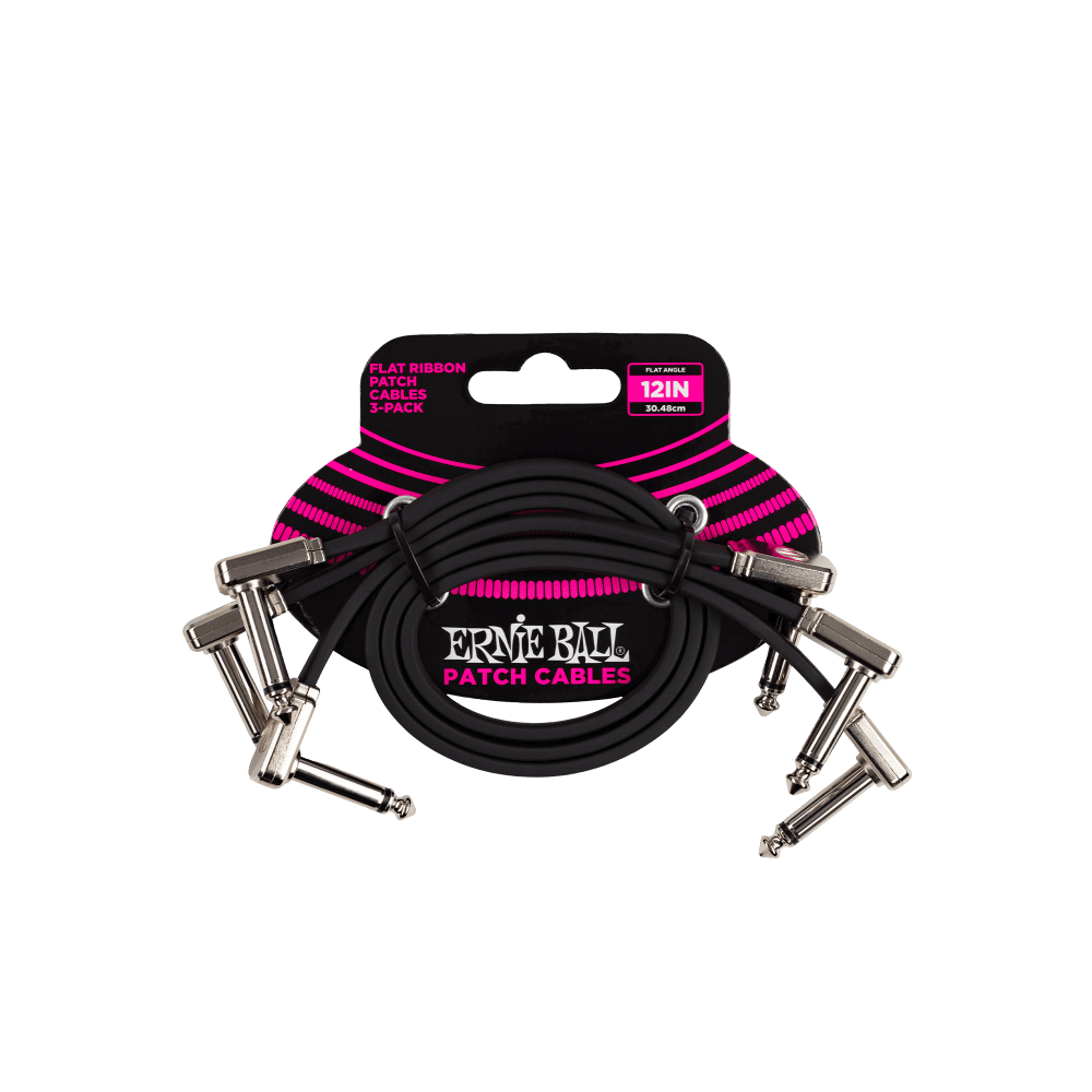 Ernie Ball 12" Flat Ribbon Patch Cable 3 Pack - Black