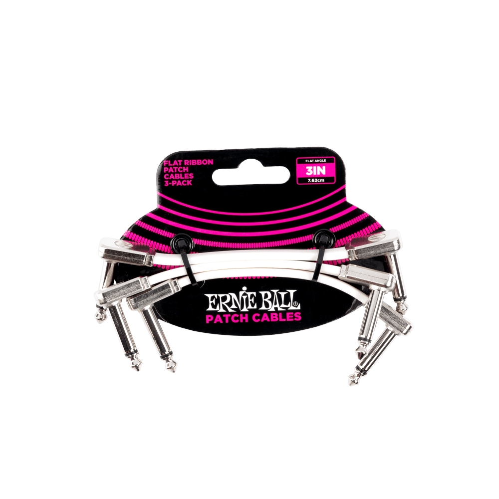 Ernie Ball 3" Flat Ribbon Patch Cable 3 Pack - White