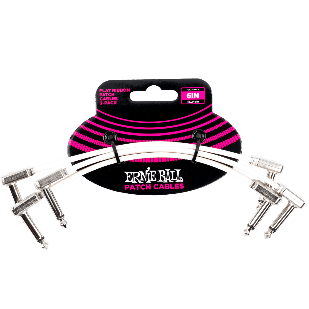 Ernie Ball 6" Flat Ribbon Patch Cable 3 Pack - White