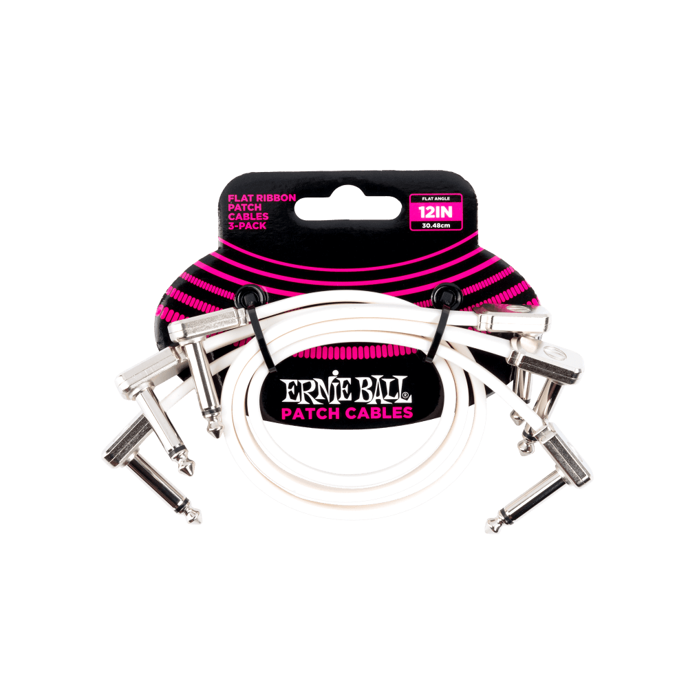 Ernie Ball 12" Flat Ribbon Patch Cable 3 Pack - White