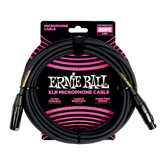 Ernie Ball 20' Male / Female XLR Microphone Cable | Black