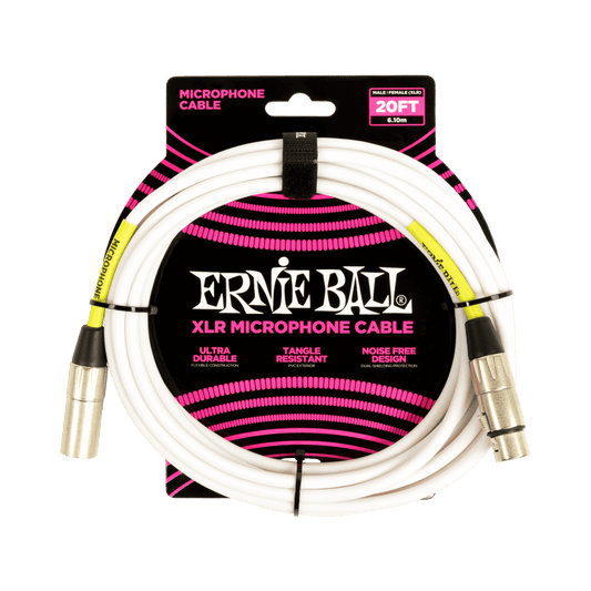 Ernie Ball 20' Male / Female XLR Microphone Cable | White