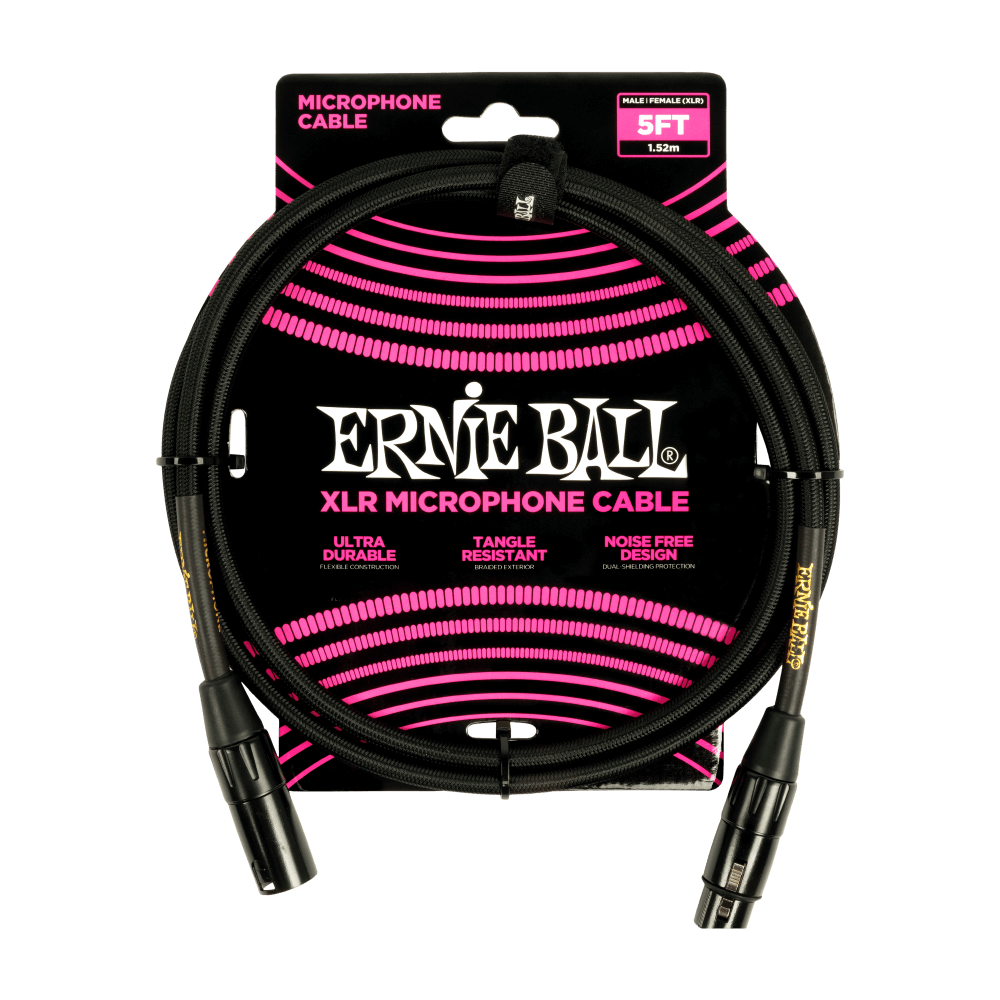 Ernie Ball 5' Braided Male / Female XLR Microphone Cable | Black