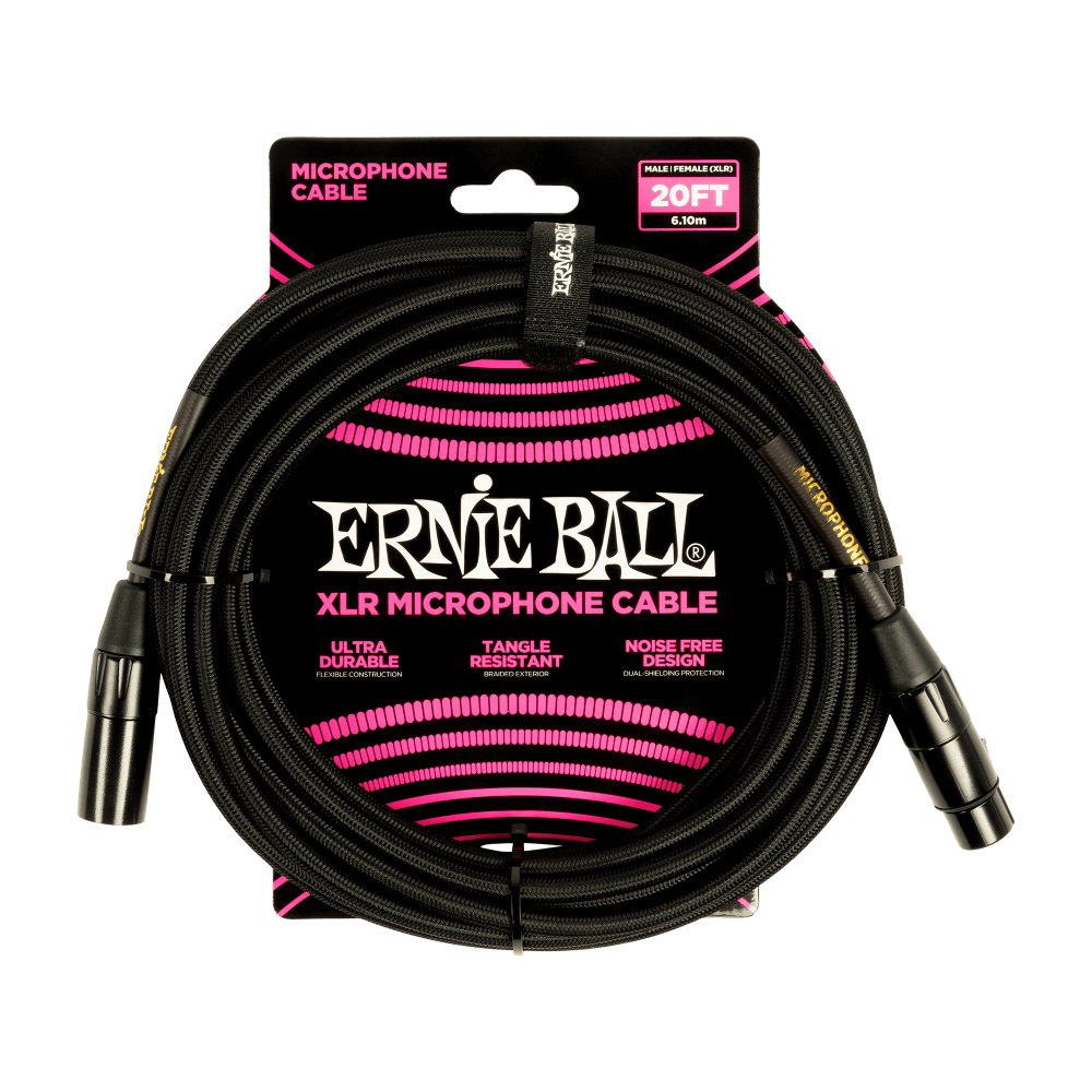 Ernie Ball 20' Braided Male / Female XLR Microphone Cable | Black