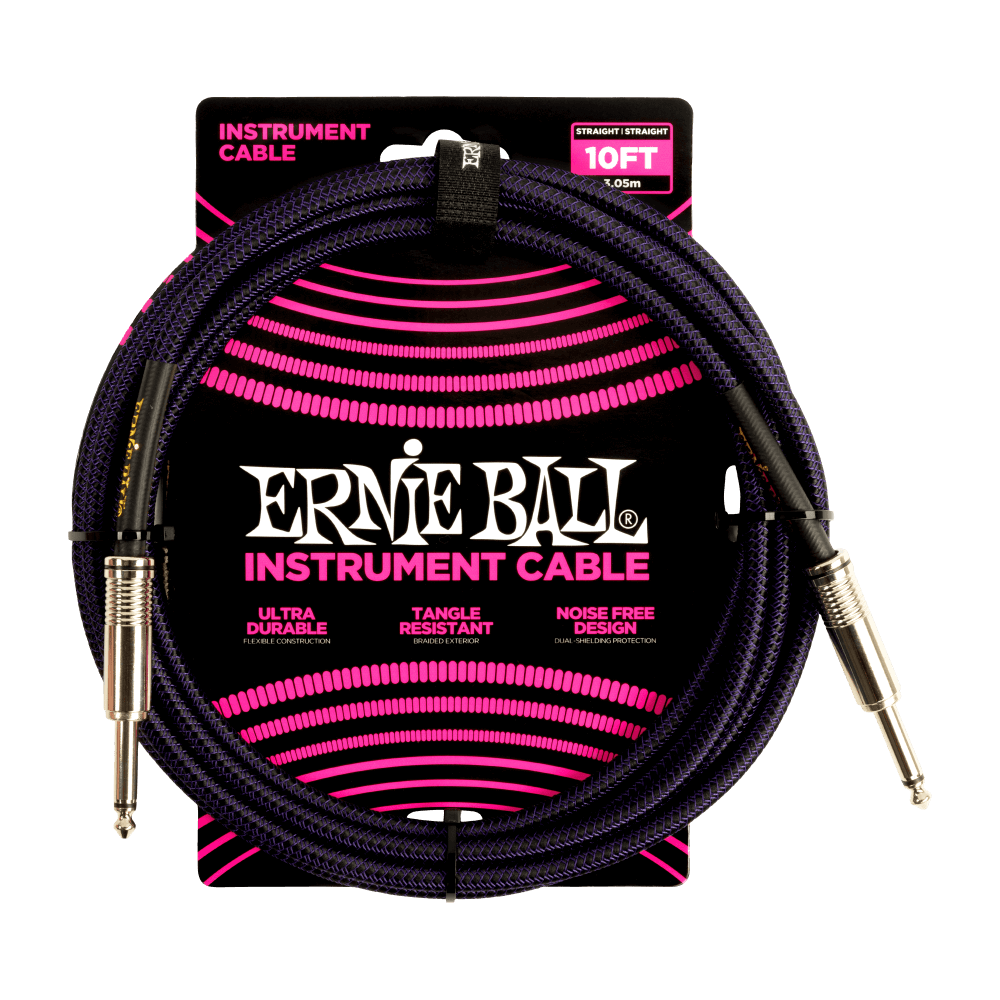 Ernie Ball 10' Braided Straight / Straight Instrument Cable | Purple Black