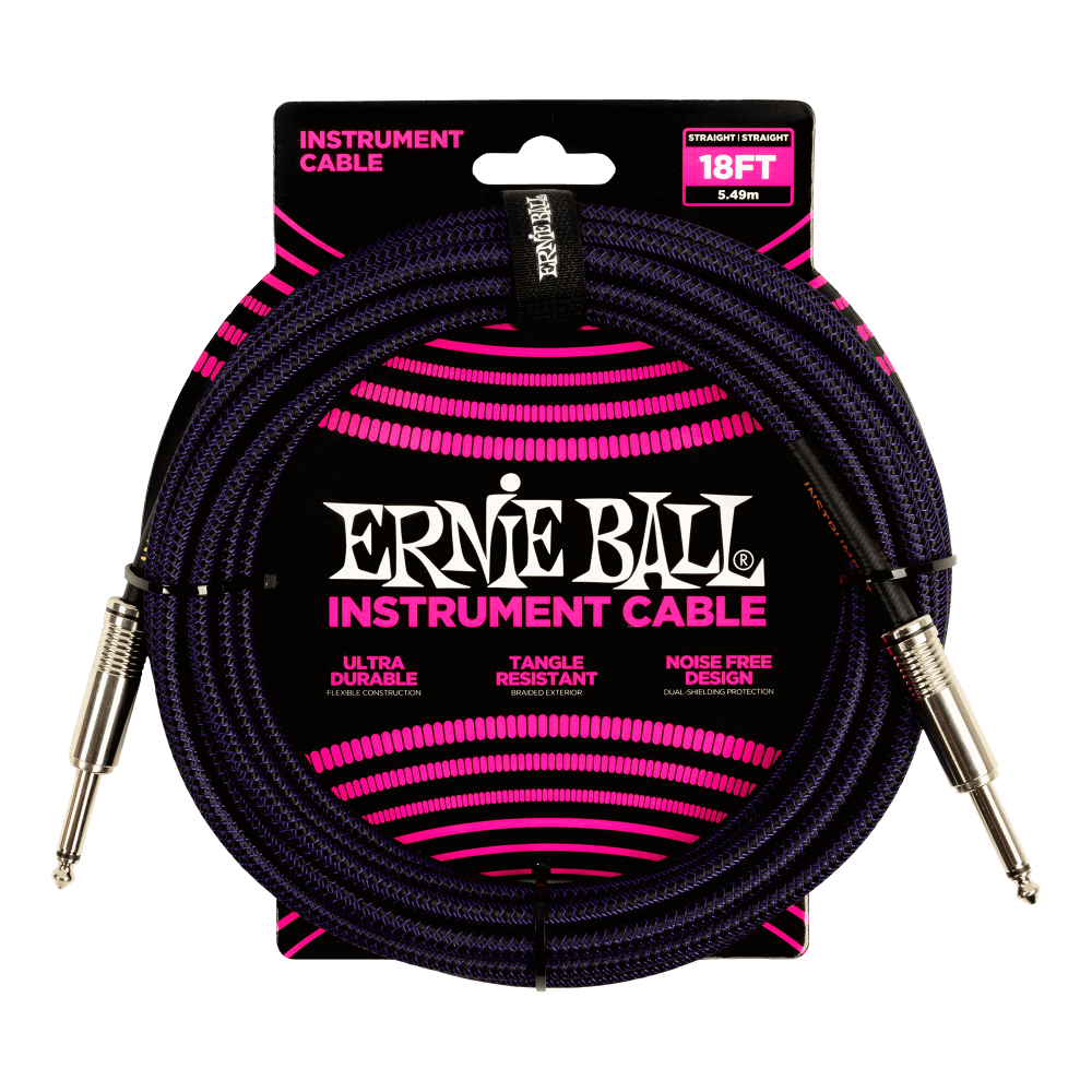 Ernie Ball 18' Braided Straight / Straight Instrument Cable | Purple Black