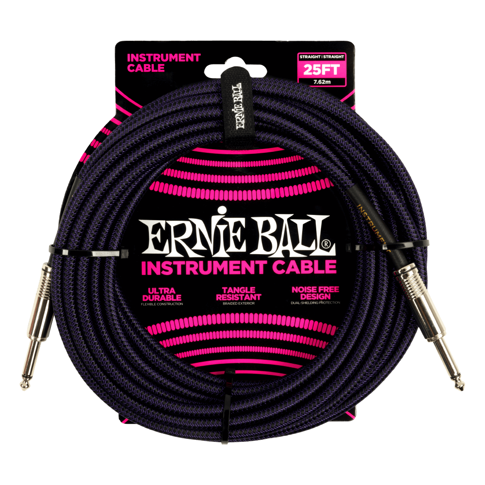 Ernie Ball 25' Braided Straight / Straight Instrument Cable | Purple Black