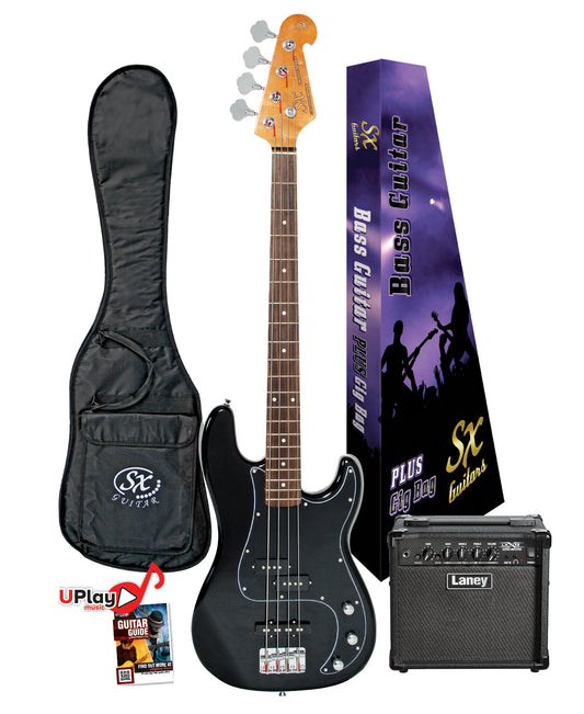 SX Vintage Style PJ Bass & Laney Amp Pack | Black