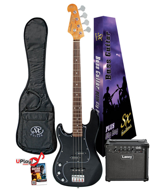 SX Vintage Style PJ Bass & Laney Amp Pack | Black | Left Handed