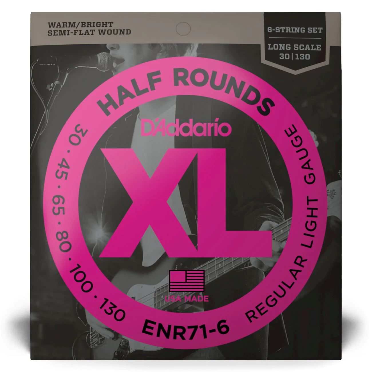 D'Addario ENR71-6 | XL Half Rounds Bass Strings 30-130 Gauge | Regular Light | 6-String