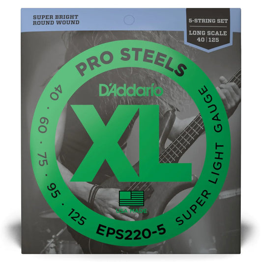 D'Addario EPS220-5 | XL ProSteels Bass Strings 40-125 Gauge | Super Light | 5-String
