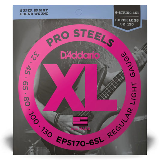 D'Addario EPS170-6SL | XL ProSteels Bass Strings 32-130 Gauge | Light | 6-String | Super Long Scale