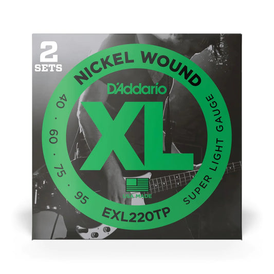 D'Addario EXL220TP | XL Nickel Wound Bass Strings 40-95 Gauge | Super Light | 2-Pack