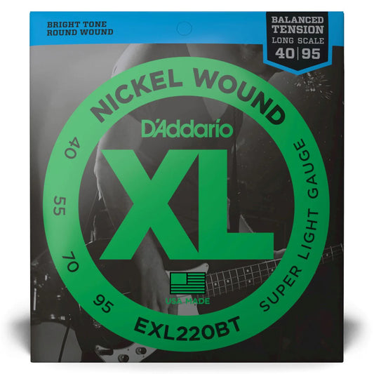 D'Addario EXL220BT | XL Nickel Wound Bass Strings 40-95 Gauge | Super Light | Balanced Tension