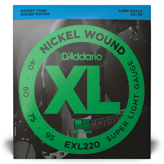 D'Addario EXL220 | XL Nickel Wound Bass Strings 40-95 Gauge | Super Light