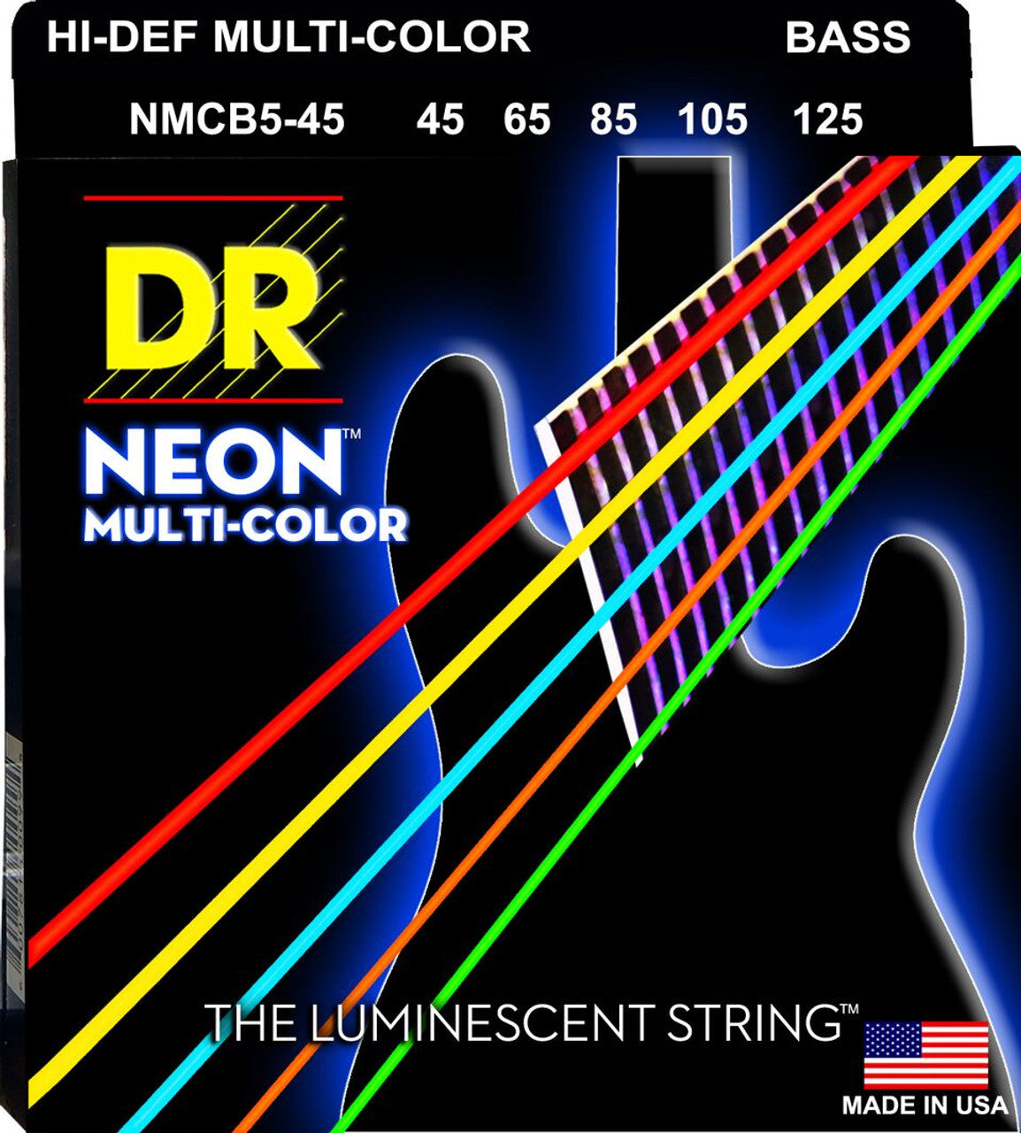 DR Neon Hi Def Multicolor Bass Strings 45 125 Gauge Medium 5 Stri